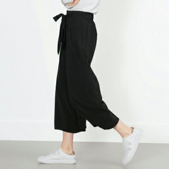 Zara Trafaluc Black Tie front Culottes Pants - Picture 2 of 4